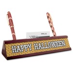 Halloween Pumpkin Red Mahogany Nameplate with Business Card Holder (Personalized)