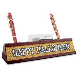 Halloween Pumpkin Red Mahogany Nameplate with Business Card Holder (Personalized)