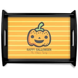 Halloween Pumpkin Black Wooden Tray - Large (Personalized)