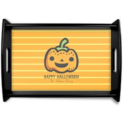 Halloween Pumpkin Black Wooden Tray - Small (Personalized)