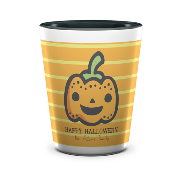 Custom Halloween Pumpkin Ceramic Shot Glass - 1.5 oz - Two Tone - Single (Personalized)