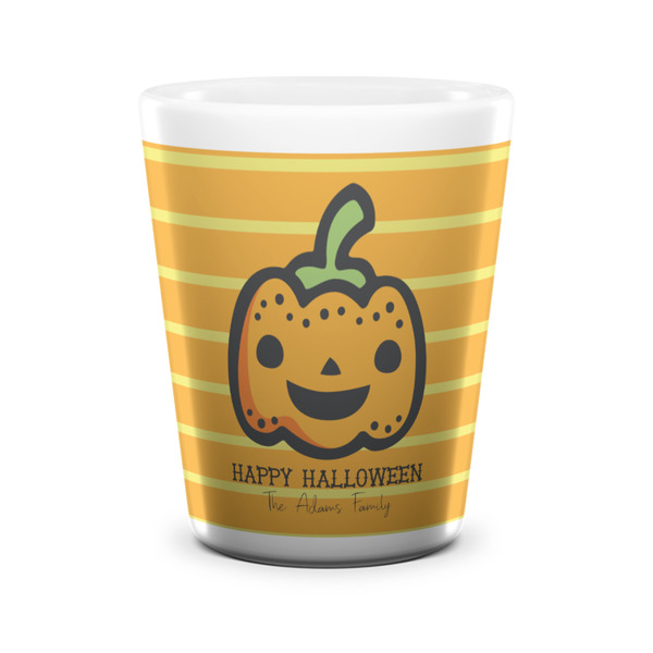 Custom Halloween Pumpkin Ceramic Shot Glass - 1.5 oz - White - Set of 4 (Personalized)