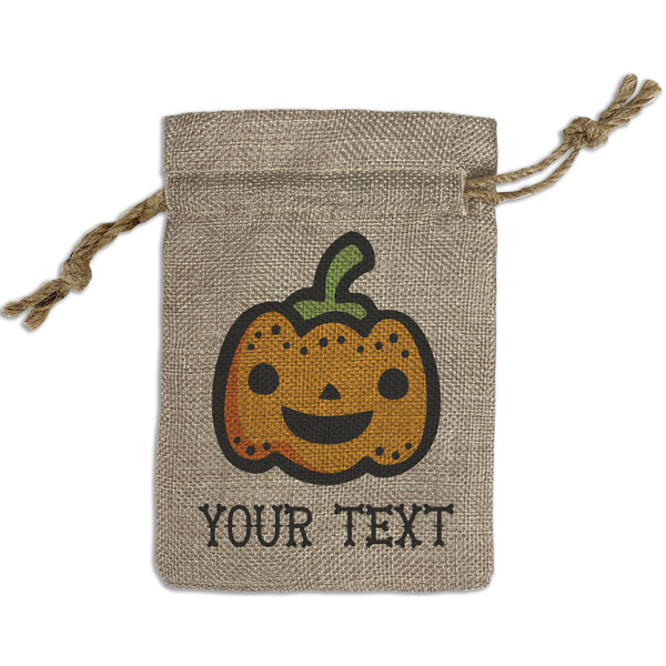 Custom Halloween Pumpkin Small Burlap Gift Bag - Front (Personalized)