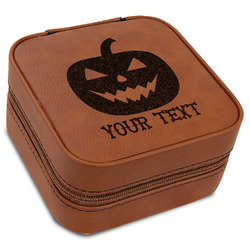 Halloween Pumpkin Travel Jewelry Box - Rawhide Leather (Personalized)