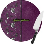 Witches On Halloween Round Glass Cutting Board - Small (Personalized)