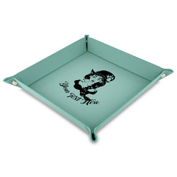 Witches On Halloween 9" x 9" Teal Faux Leather Valet Tray (Personalized)