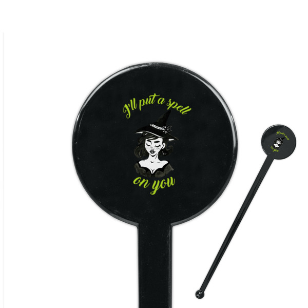 Custom Witches On Halloween 7" Round Plastic Stir Sticks - Black - Single Sided (Personalized)