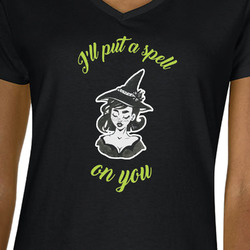 Witches On Halloween Women's V-Neck T-Shirt - Black - Small (Personalized)