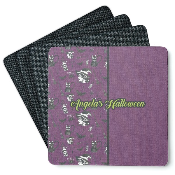 Custom Witches On Halloween Square Rubber Backed Coasters - Set of 4 (Personalized)