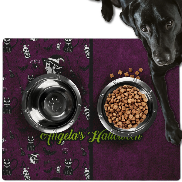 Custom Witches On Halloween Dog Food Mat - Large w/ Name or Text