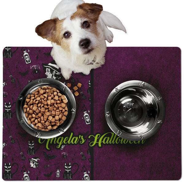 Custom Witches On Halloween Dog Food Mat - Medium w/ Name or Text