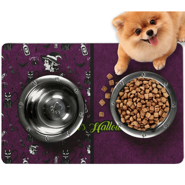 Custom Witches On Halloween Dog Food Mat - Small w/ Name or Text