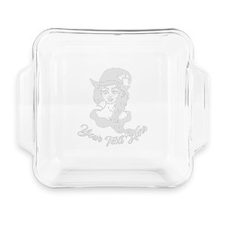 Witches On Halloween Glass Cake Dish with Truefit Lid - 8in x 8in (Personalized)
