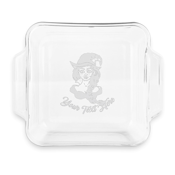 Custom Witches On Halloween Glass Cake Dish with Truefit Lid - 8in x 8in (Personalized)