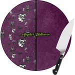 Witches On Halloween Round Glass Cutting Board (Personalized)