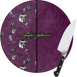 Witches On Halloween Round Glass Cutting Board - Medium (Personalized)