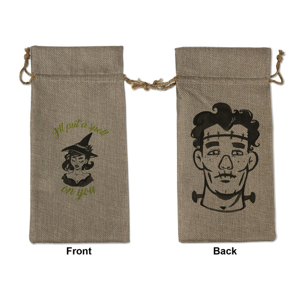 Custom Witches On Halloween Large Burlap Gift Bag - Front & Back (Personalized)