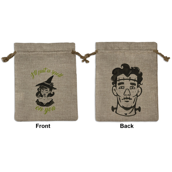 Custom Witches On Halloween Medium Burlap Gift Bag - Front & Back (Personalized)