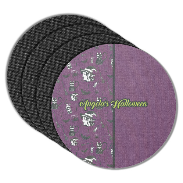 Custom Witches On Halloween Round Rubber Backed Coasters - Set of 4 (Personalized)