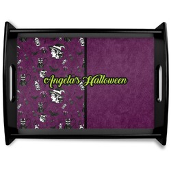 Witches On Halloween Black Wooden Tray - Large (Personalized)