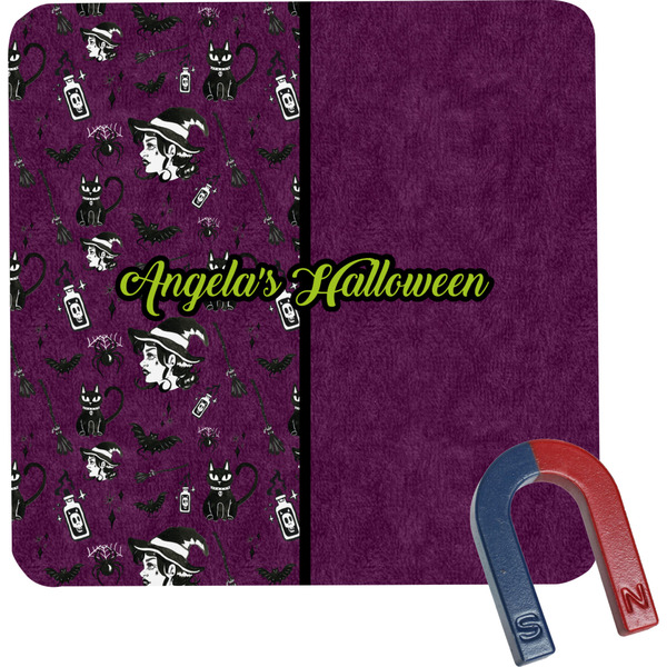 Custom Witches On Halloween Square Fridge Magnet (Personalized)