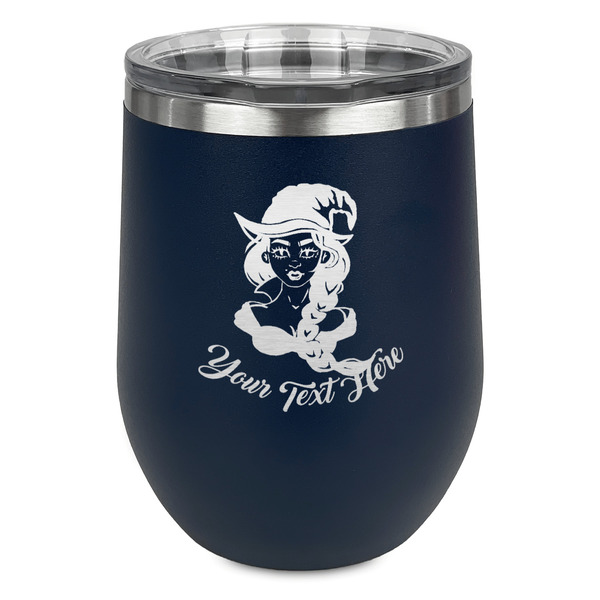 Custom Witches On Halloween Stemless Stainless Steel Wine Tumbler - Navy - Double Sided (Personalized)