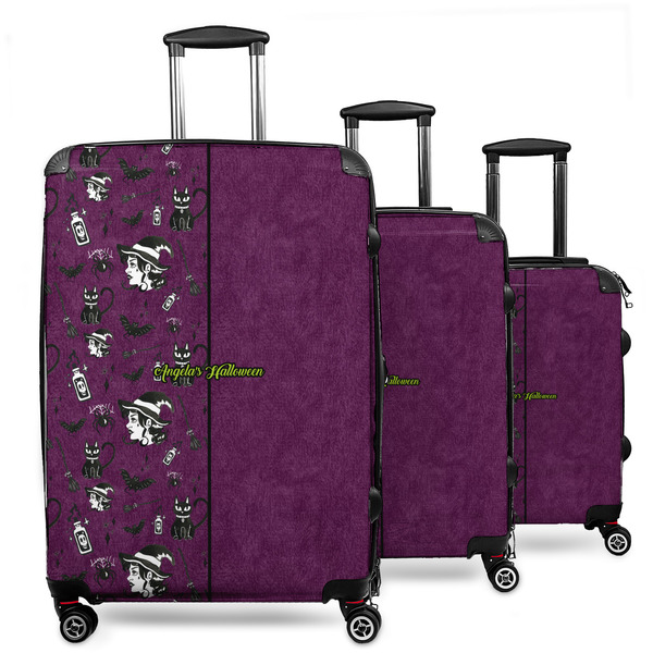 Custom Witches On Halloween 3 Piece Luggage Set - 20" Carry On, 24" Medium Checked, 28" Large Checked (Personalized)