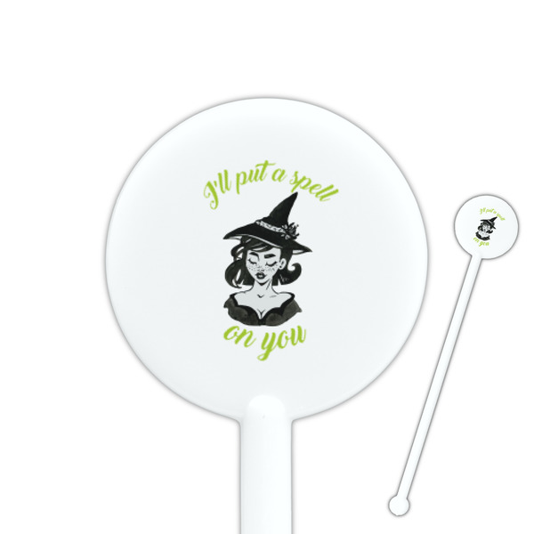 Custom Witches On Halloween 5.5" Round Plastic Stir Sticks - White - Double Sided (Personalized)