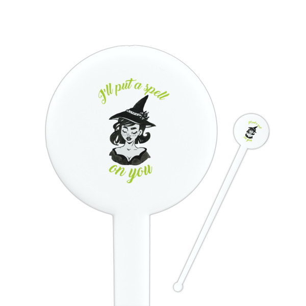 Custom Witches On Halloween 7" Round Plastic Stir Sticks - White - Double Sided (Personalized)