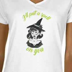 Witches On Halloween Women's V-Neck T-Shirt - White - Large (Personalized)