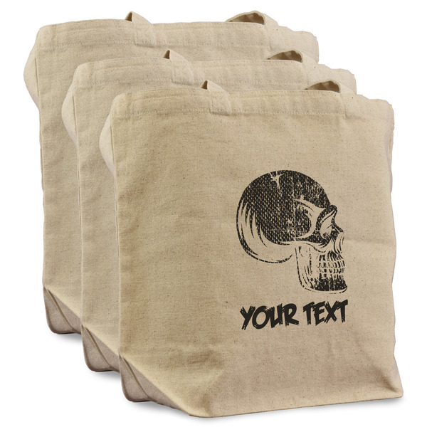 Custom Skulls Reusable Cotton Grocery Bags - Set of 3 (Personalized)