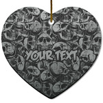 Skulls Heart Ceramic Ornament w/ Name or Text