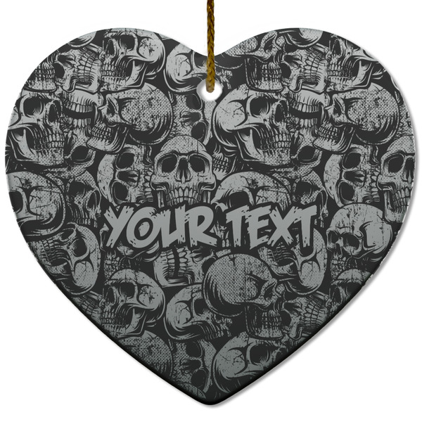 Custom Skulls Heart Ceramic Ornament w/ Name or Text