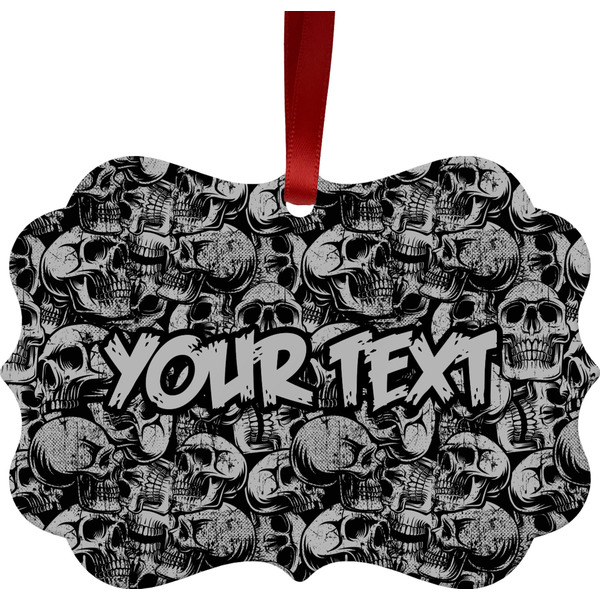 Custom Skulls Metal Frame Ornament - Double Sided w/ Name or Text