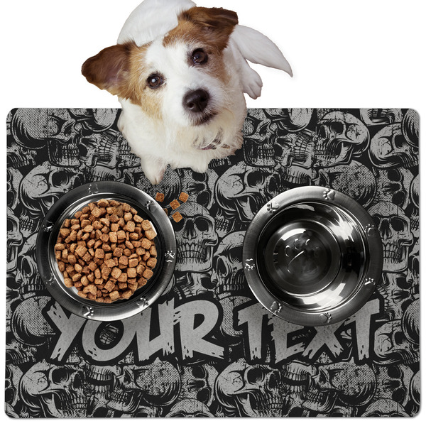 Custom Skulls Dog Food Mat - Medium w/ Name or Text