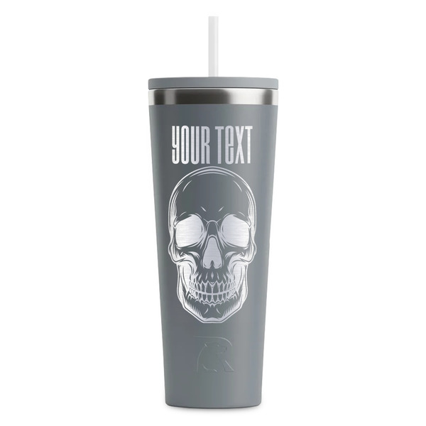 Custom Skulls RTIC Everyday Tumbler with Straw - 28oz - Grey - Single-Sided (Personalized)