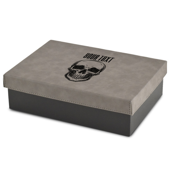 Custom Skulls Medium Gift Box w/ Engraved Leather Lid (Personalized)