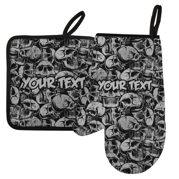 Custom Skulls Left Oven Mitt & Pot Holder Set w/ Name or Text