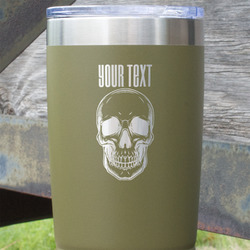 Skulls 20 oz Stainless Steel Tumbler - Olive - Double Sided (Personalized)