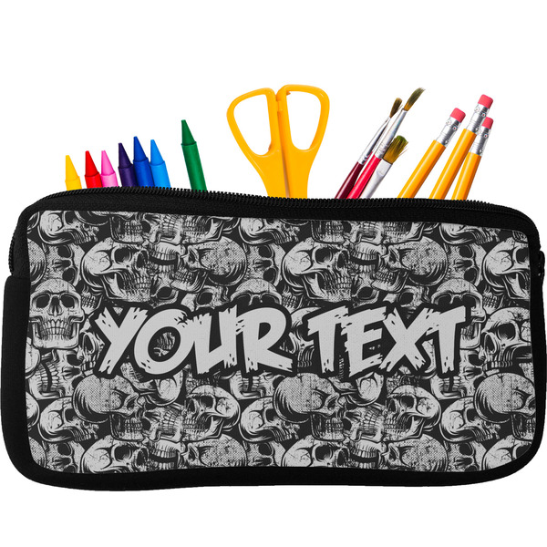 Custom Skulls Neoprene Pencil Case - Small w/ Name or Text