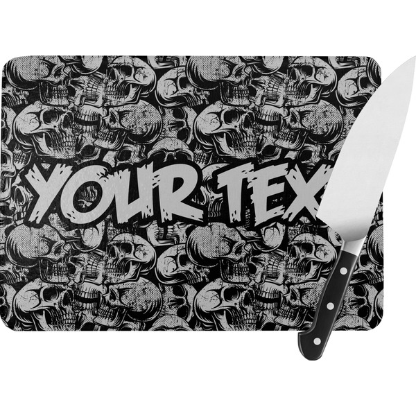 Custom Skulls Rectangular Glass Cutting Board - Large - 15.25"x11.25" w/ Name or Text