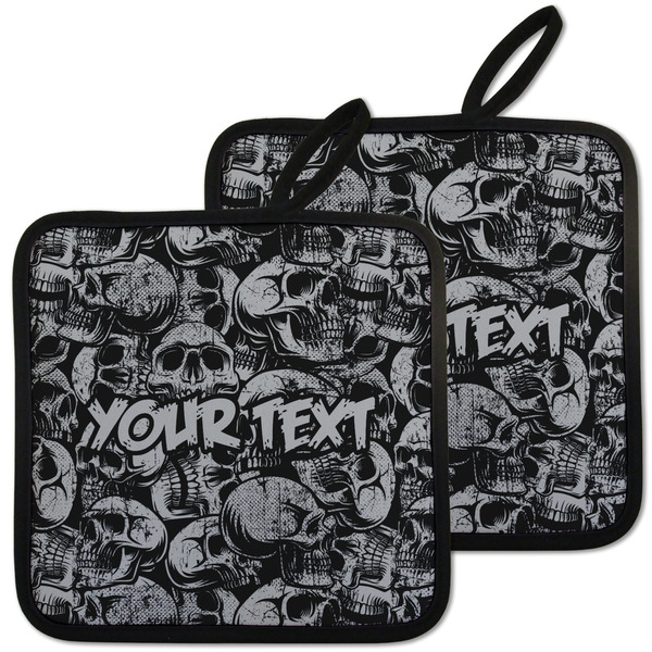 Custom Skulls Pot Holders - Set of 2 w/ Name or Text