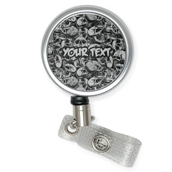 White with Black Damask Retractable Badge Reel features a black