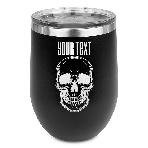 Custom Skulls Stemless Stainless Steel Wine Tumbler - Black - Single Sided (Personalized)