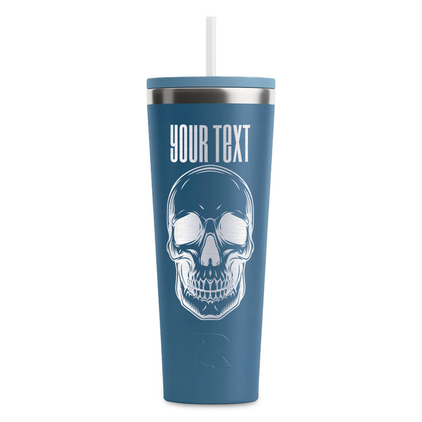 Custom Skulls RTIC Everyday Tumbler with Straw - 28oz - Steel Blue - Double-Sided (Personalized)