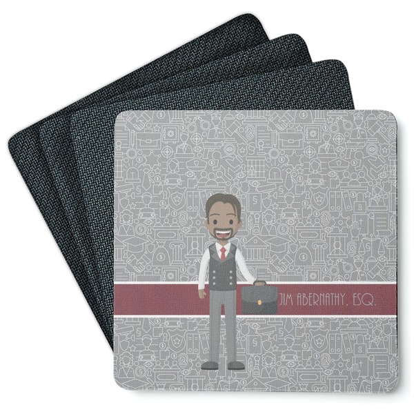 Custom Lawyer / Attorney Avatar Square Rubber Backed Coasters - Set of 4 (Personalized)