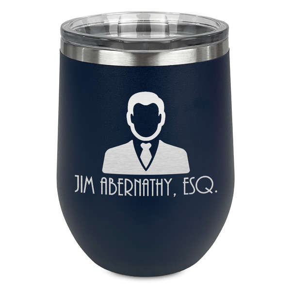 Custom Lawyer / Attorney Avatar Stemless Stainless Steel Wine Tumbler - Navy - Double Sided (Personalized)