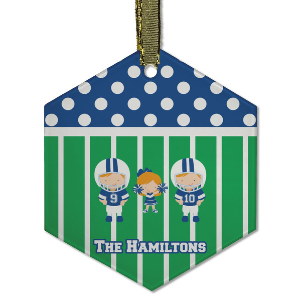 Custom Football Flat Glass Ornament - Hexagon w/ Multiple Names