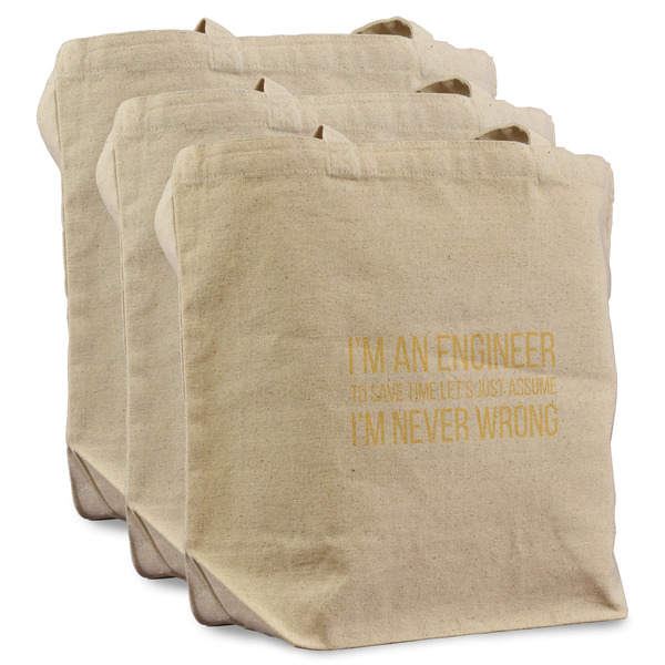 Custom Engineer Quotes Reusable Cotton Grocery Bags - Set of 3