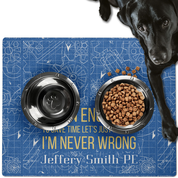 Custom Engineer Quotes Dog Food Mat - Large w/ Name or Text